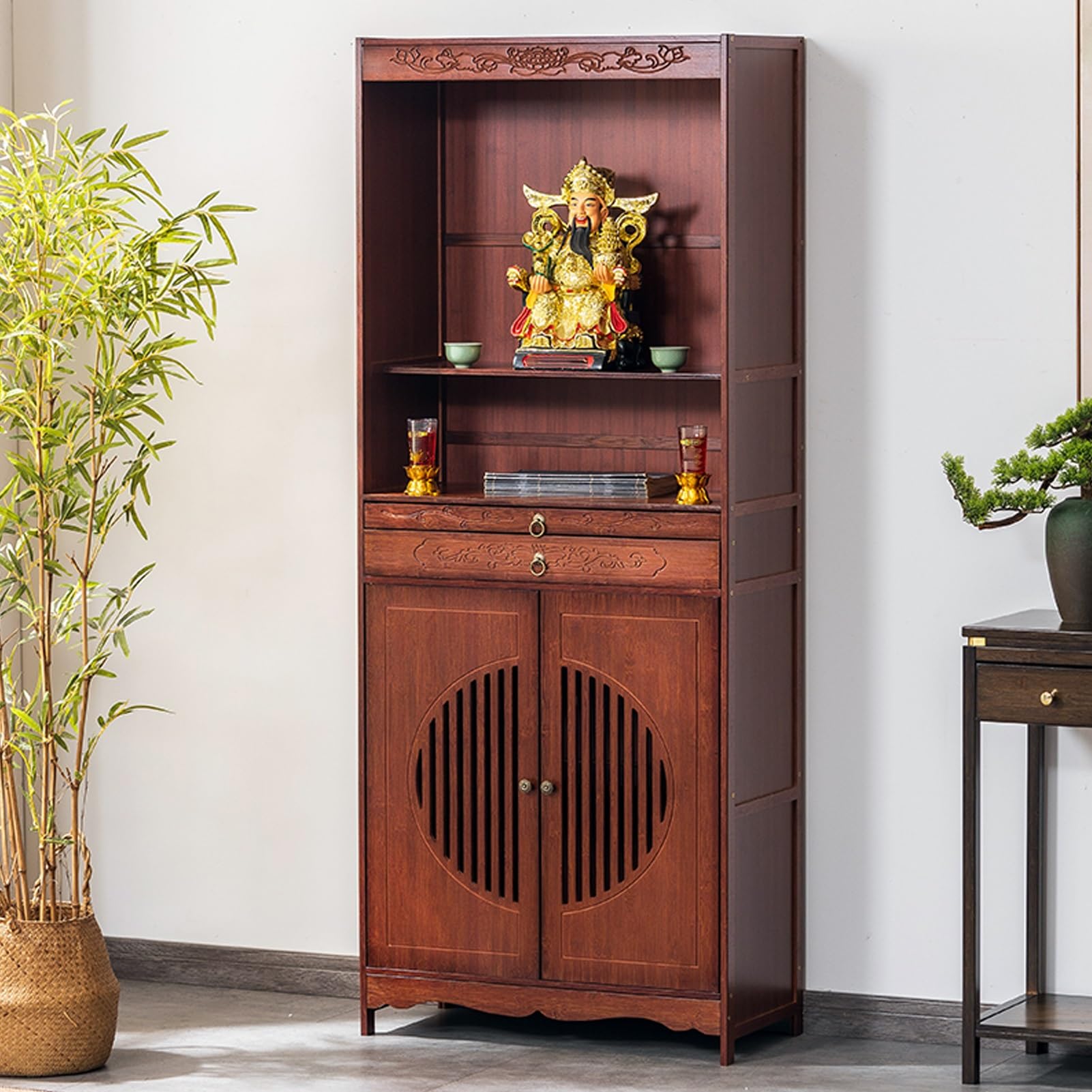 Table d'autel en bois massif polyvalente avec rangement coulissant