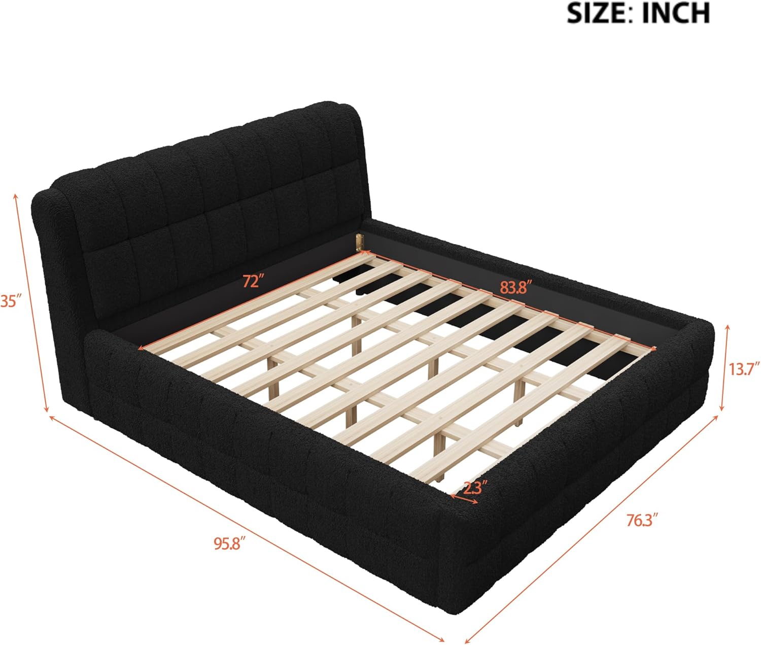 Merax California King Bed Frame, Fleece Upholstered Platform Bed with Thick Headboard, Stitching Design Upholstery Grounded Bed Frame for Bedroom, Aprtment, No Box Spring Needed, Black