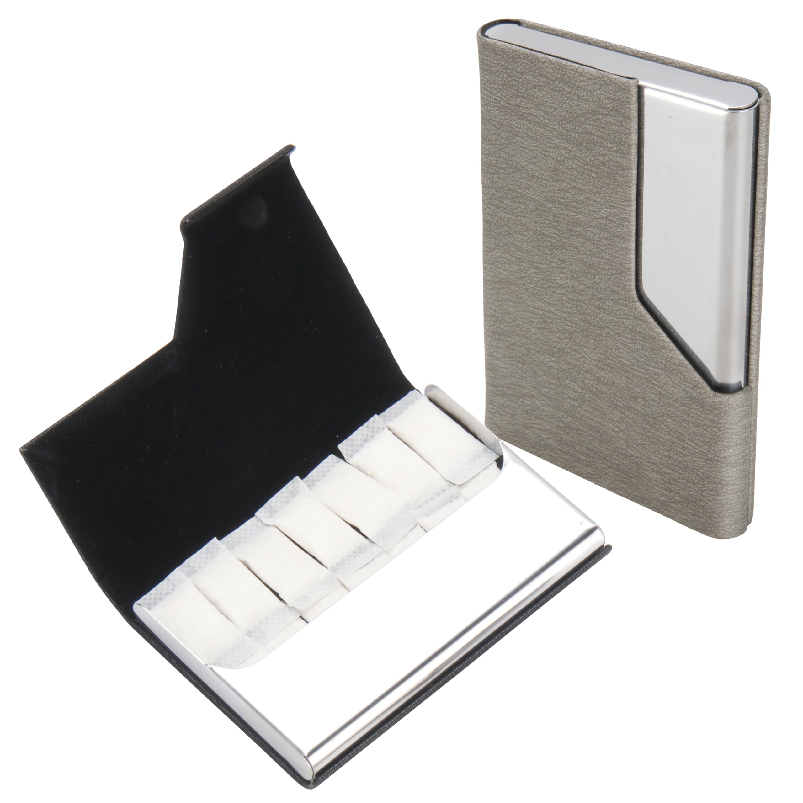 Photo 1 of 2 Packs Leather Stainless Steel Container for Zyn | Nicotine Pouches | Caffeine Pouches, Discreet Pouch Case with Magnetic Closure, Lock in Freshness & Flavor, Holiday Gifts, Black and Grey