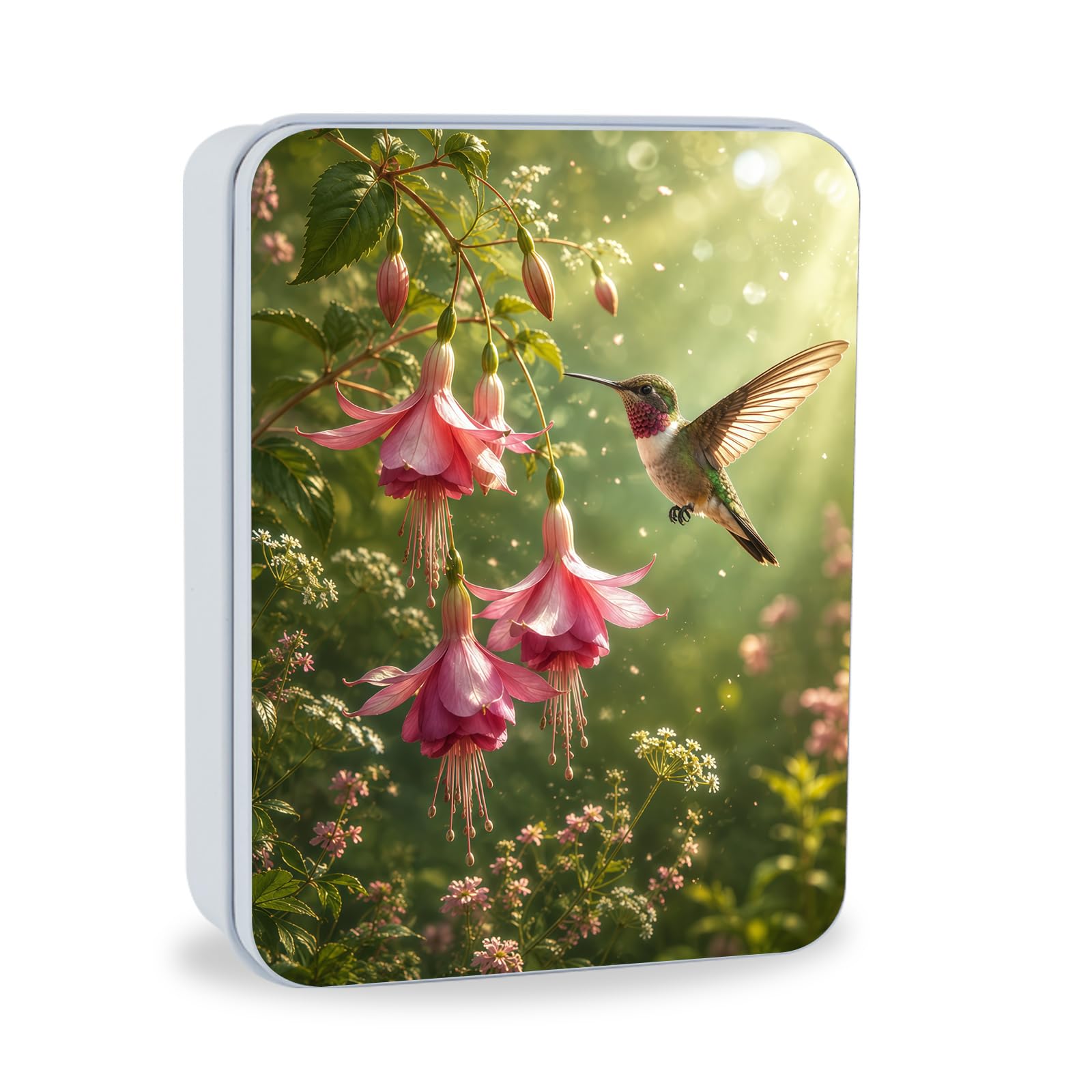 Decorative Metal Tin Box with Lid,Hummingbird Flower Organizer