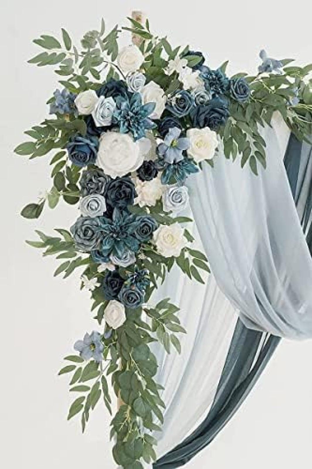 Künstliches Blumenset For Hochzeitsbögen, 2-teiliges Blumenarrangement Mit 3-teiliger Hochzeitsbogen-Drapierung For Zeremonie Und Empfang, Hintergrund Gaze-Vorhang DIY, Chiffon-Volants, Durchsichtig(0