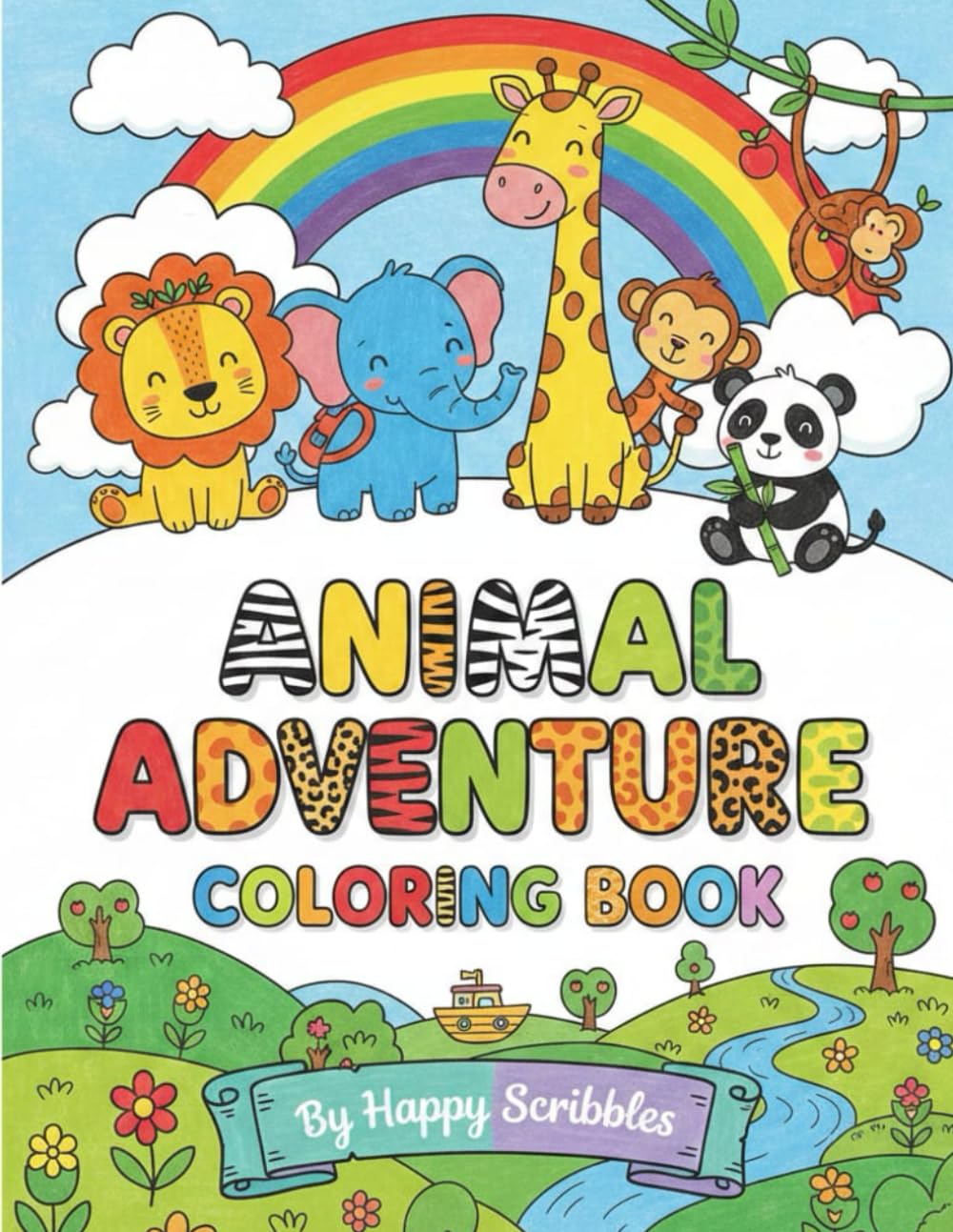Animal Adventure Coloring Book: Cute & Fun Animal Coloring Pages for Kids Ages 3-8