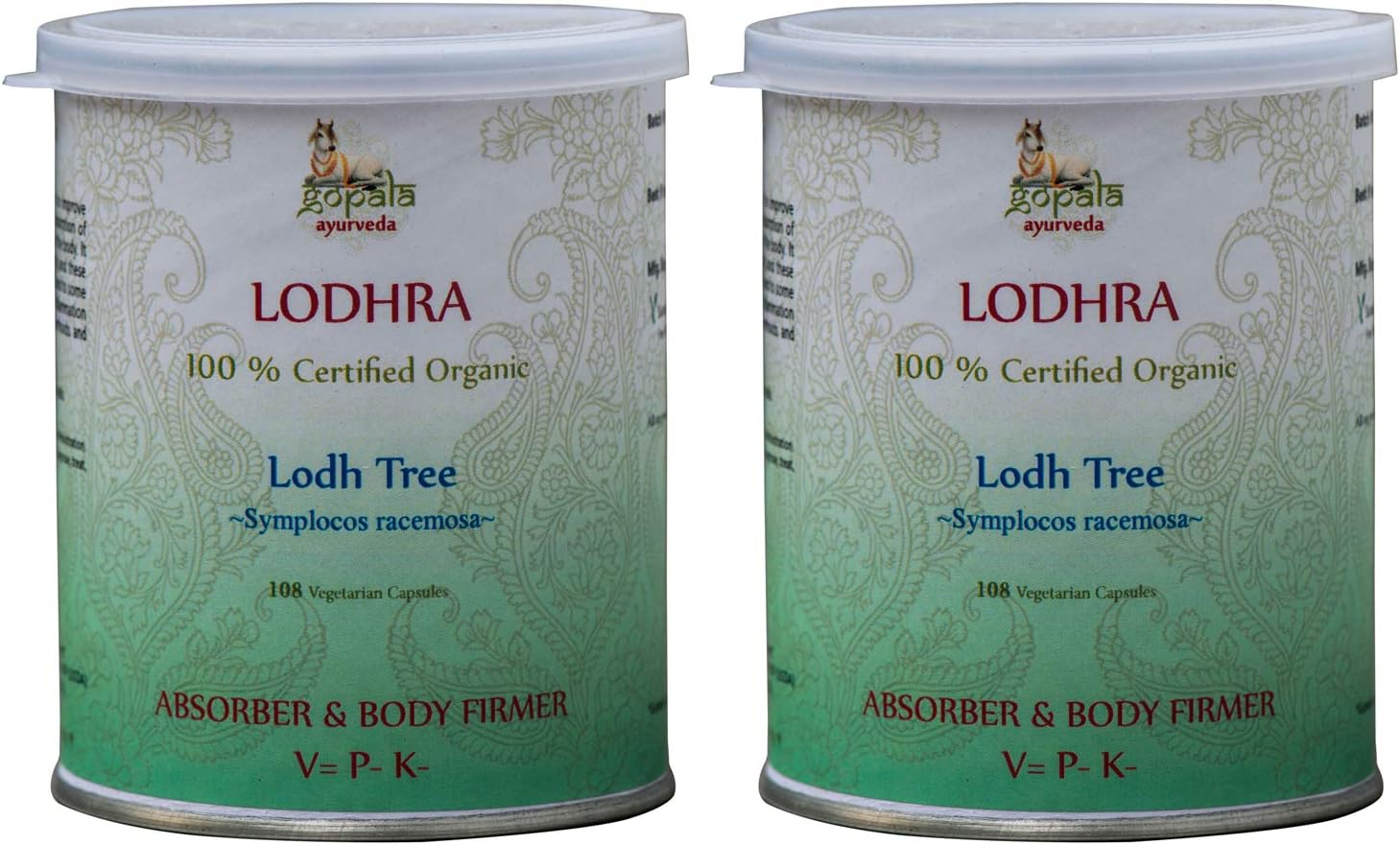 LODHRA Capsules (USDA Certified Organic) Ayurvedic Herb Symplocos racemosa - 108 Vcaps of 500mg Each (Pack of 2)