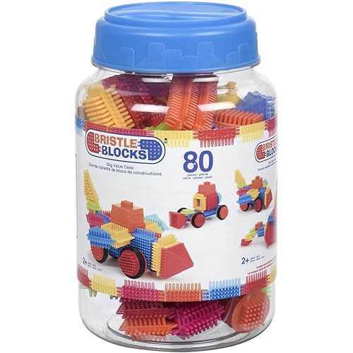 Battat- Bristle Blocks- STEM Interlocking Building Blocks- 80 pc Playset- Reusable Storage Bucket- Developmental Toys for Toddlers & Kids- Big Value Case- 2 Years +