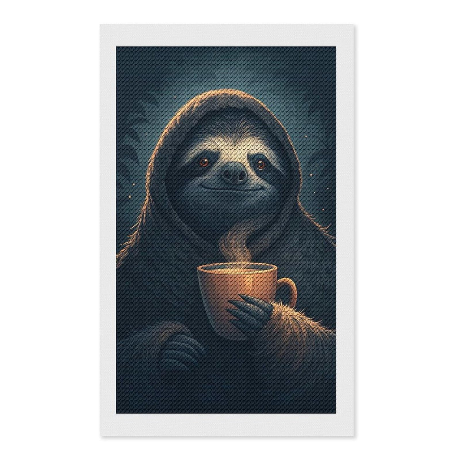 Junmoney Sloth Enjoying A Hot Drink Diamond Art Canvas 12"x20", for Adults, Pleasing Wall Art Project, Modern Decor, Gift Idea, Nice Detail and Sparkle