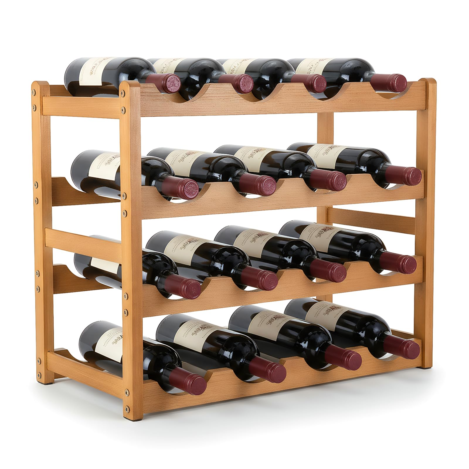 Mekturm 16 Bottle Wooden Wine Rack,4-Tier Bottle Holder Storage Shelf for Cabinet,Space-saving Bottle Storage Organizer Shelf for Cabinet, Cupboard, Countertop, Kitchen, Bar, Cellar Cupboard Display