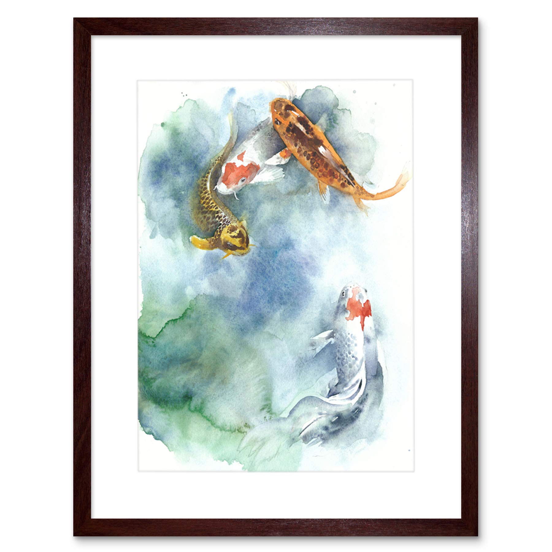 Japanese Koi Fish Pond Art Print Framed Poster Wall Decor 9x7 inch