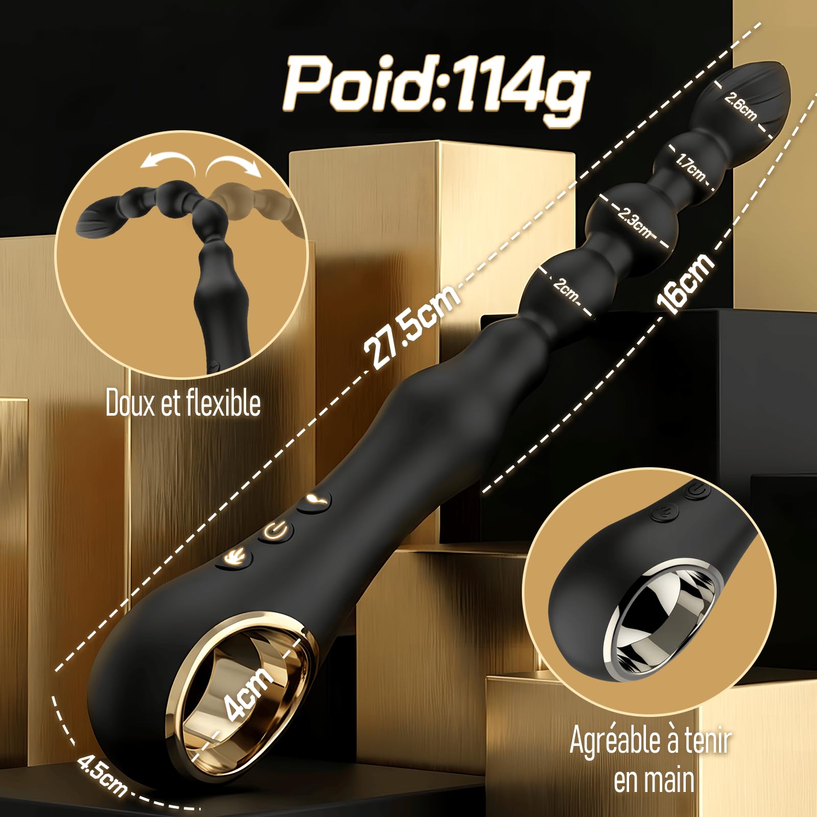 Plugs Anals Vibrantes Perles Masseur de Prostate Gode Anal Extenseur Anus | Stimulateur de Point G avec 7 Modes de Vibration avec Mode Chauffage Vibromasseurs Silicone Anal Vibromasseur Jouet Sexuel