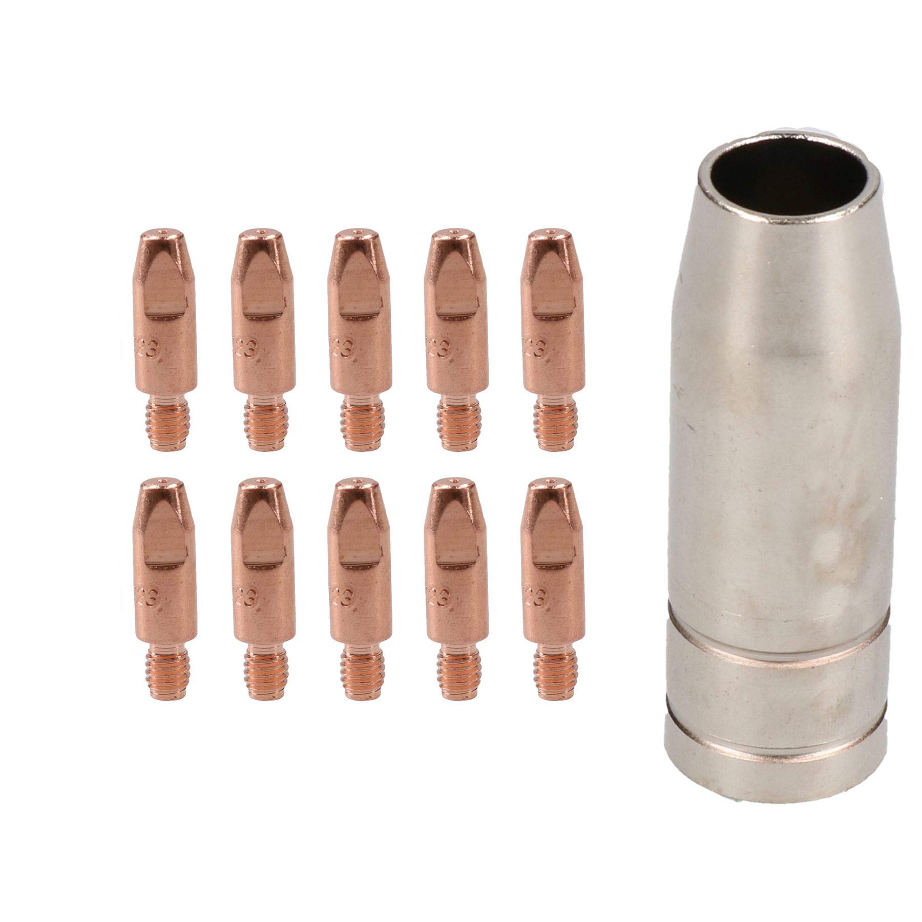 1 shroud & 10 x 0.6mm Contact Tips MIG Welding Binzel Style Euro Torch MB15