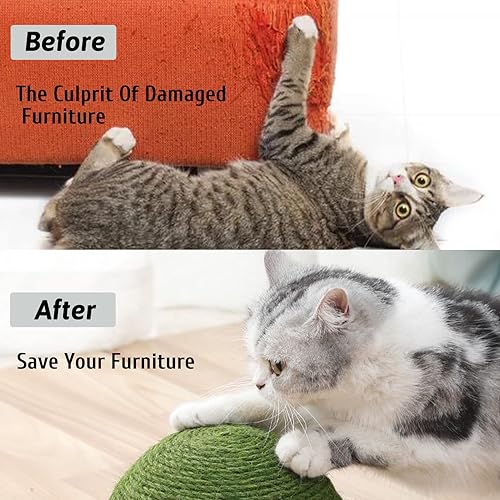 Miniatura 4 de Fhiny Pelota rascador para gatos, juguete rascador de sisal natural con pista de rodillos y base de madera con forma de tortuga para gatos de