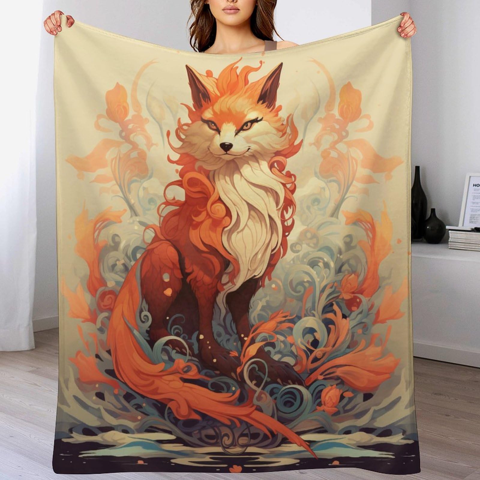 Ggjjtt Nine Tailed Fox-1 Nine Tailed Fox Throw Blankets Soft Warm Comfortable Throws For Couch Flannel Blanket Bed Throw For Bedroom Couch Travel Kids150×200Cm