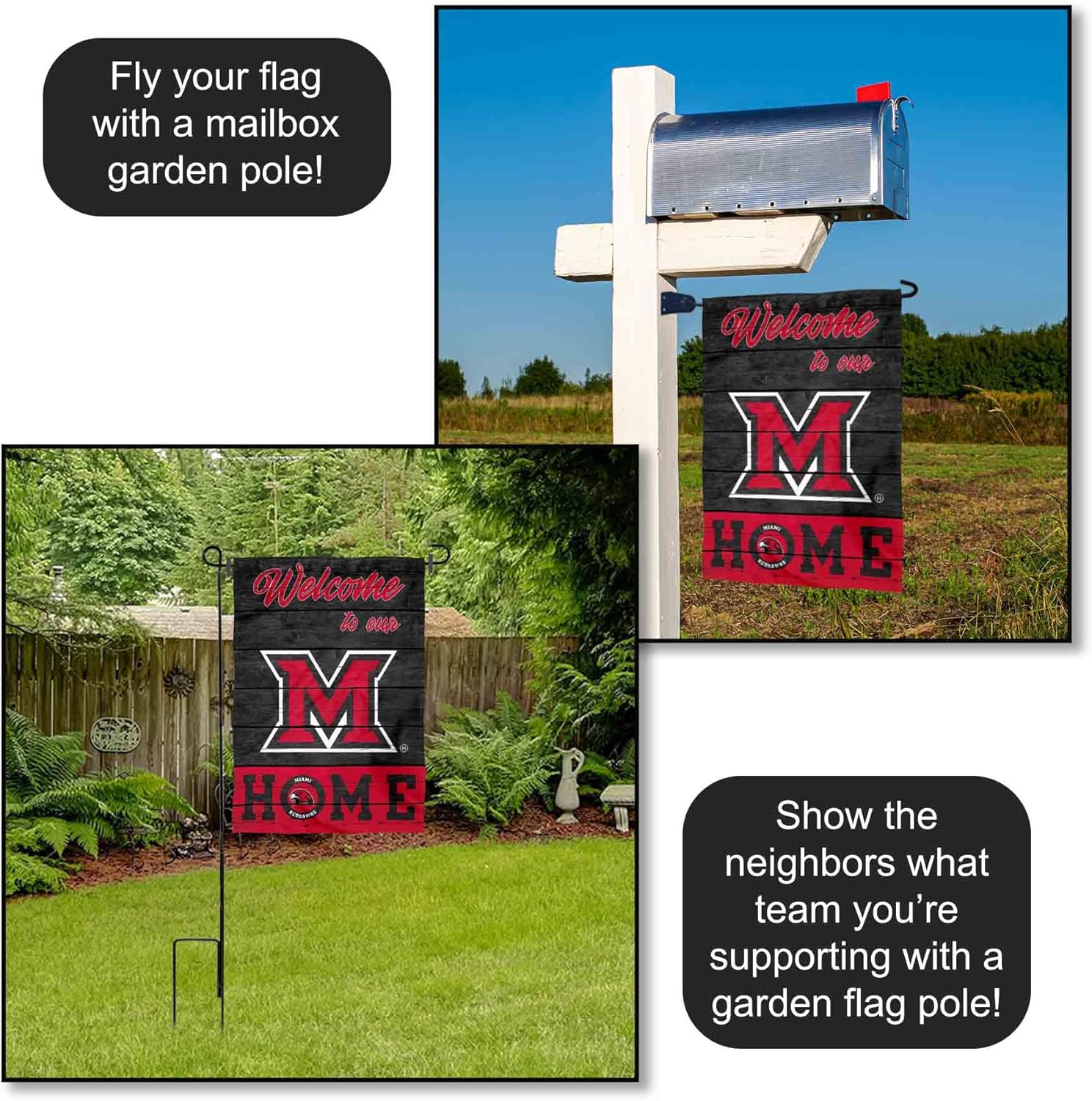 Miami Redhawks Welcome To Our Home Double Sided Garden Yard Flag - Image 4