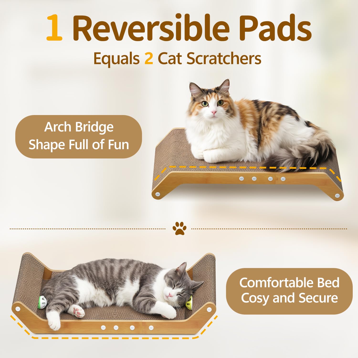 Rascador para gatos y gatitos en casa, 60 cm, resistente a la abrasión, de cartón ondulado con rieles y pelota, apto para salón y dormitorio