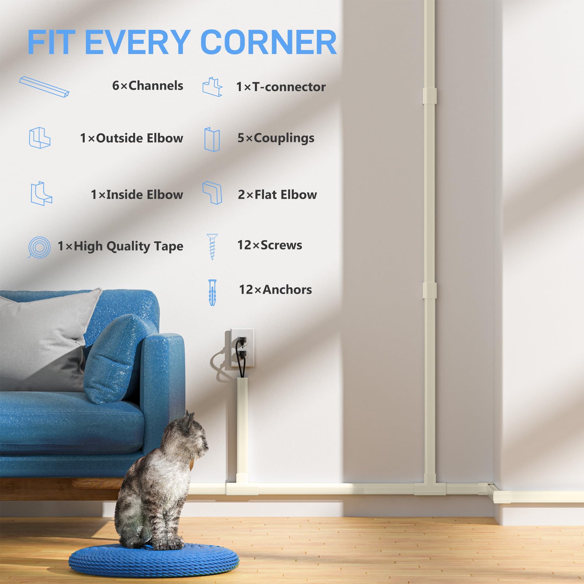 Delamu Cord Hider Cable Concealer, 62.8in Cord Covers For 2-3 Wires On Wall, Cable Hider Cable - View #8