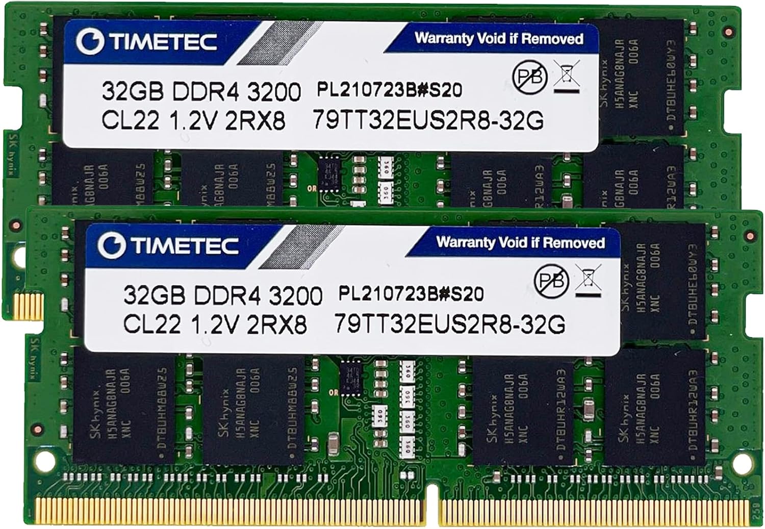 Timetec Hynix IC 64GB KIT(2x32GB) DDR4 3200MHz PC4-25600 Unbuffered ECC UDIMM 1.2V CL22 2Rx8 Dual Rank 260 Pin SODIMM Memory RAM Module Upgrade (64GB KIT(2x32GB))