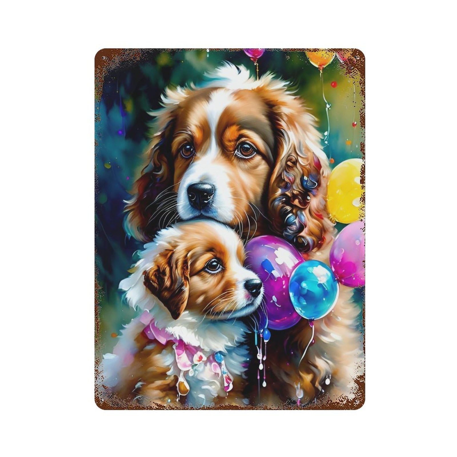 Retro Metal Sign with Colorful Balloons with Cute Puppies Design 15.7"x11.8", for Farmhouse, Kitchen And Entryway Decor, Shabby Chic Decor