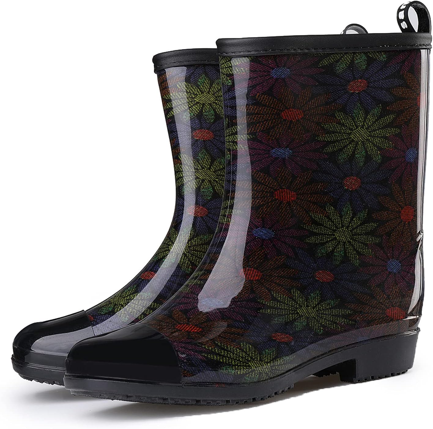 Women Wellington Boots,Waterproof Rain Boots Ladies Chelsea Ankle Boots Mid Calf Rubber Wellies Winter Rain Snow Shoes Outdoor Anti-Slip Printed Garden Shoes for Wet Field Easy Clean Durable