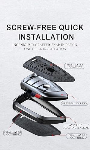 Miniatura 7 de SANRILY Funda de llavero de cuero de metal sin llave para BMW Serie 3 Serie 5 Serie 6 Serie 7 Serie 2020 2021 X1 X3 X4 M5 Carcasa de metal con