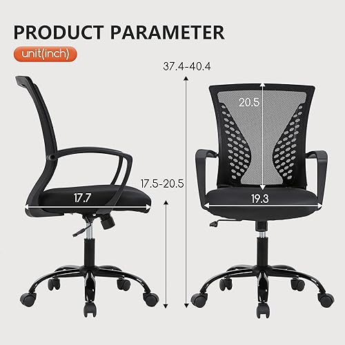 Miniatura 3 de BestOffice Silla de oficina, silla de escritorio, silla de computadora con soporte lumbar, reposabrazos de respaldo medio, giratoria, silla