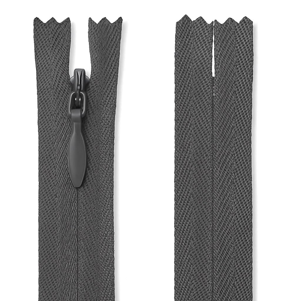 Invisible Zip Dark Grey 8" (20cm) - Concealed Closed-End Nylon Zipper for Sewing & Dressmaking: Skirts, Cushions, Bag Linings, Pouches & Alterations by Giddy Square — image 1