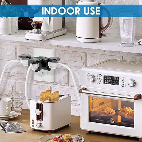 Vista 18 de K KASONIC - Adaptador eléctrico de 3 vías para interiores y exteriores con cubierta protectora, enchufe de alimentación a tierra resistente