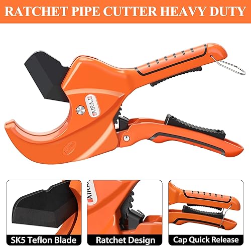 Miniatura 3 de AIRAJ Cortador de tubos de PVC de trinquete, cortador de PVC de hoja SK5 para cortar 2-12 pulgadas (2.520in) de plástico, PVC, manguera, PEX y