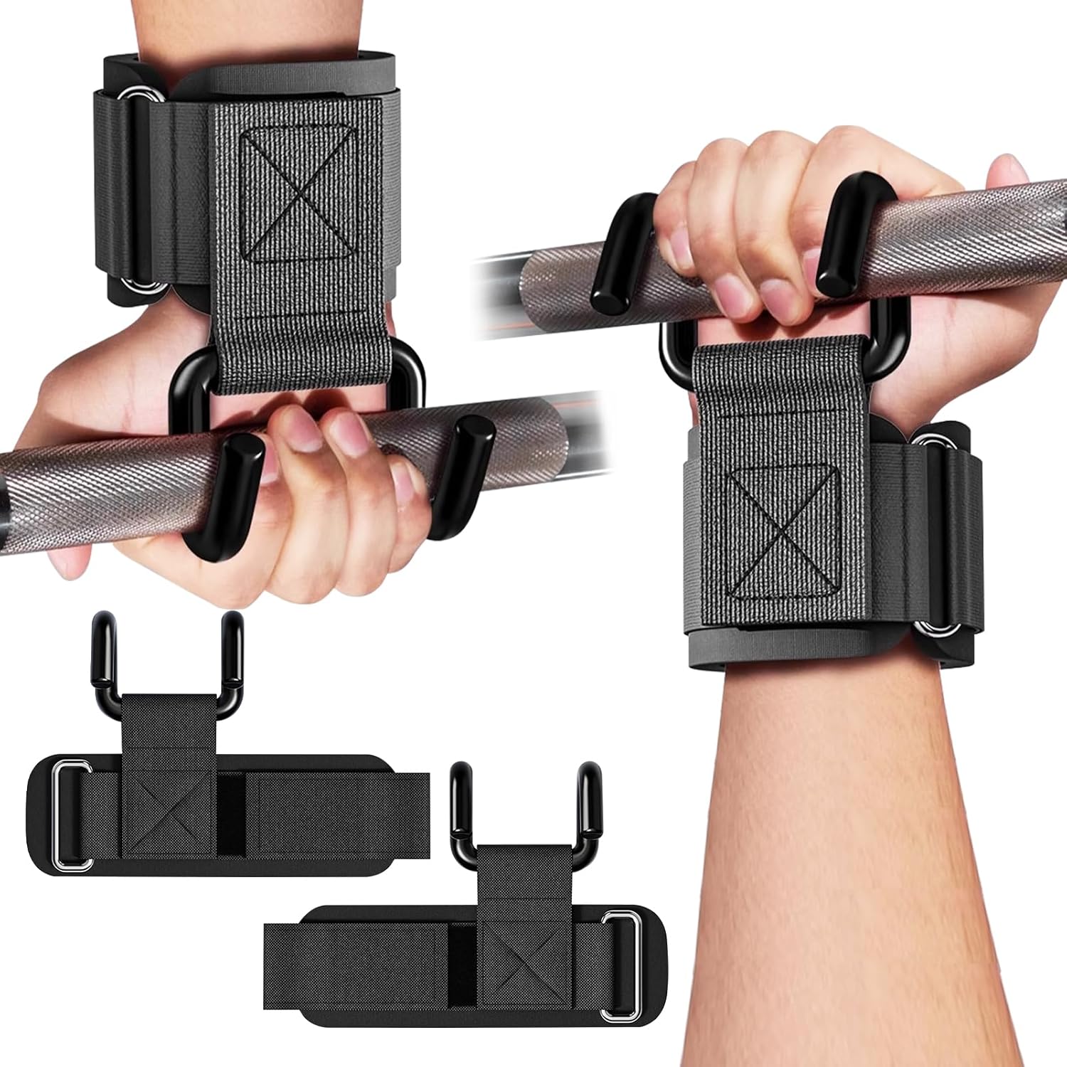 Weight Lifting Hooks for Men and Women(Pair), 330 LB Heavy Duty Gym Lifting Wrist Strap Hook for Deadlifts, Pull-Ups, Strength Training, 0.4inch Grip Weightlifting Hooks for Teen