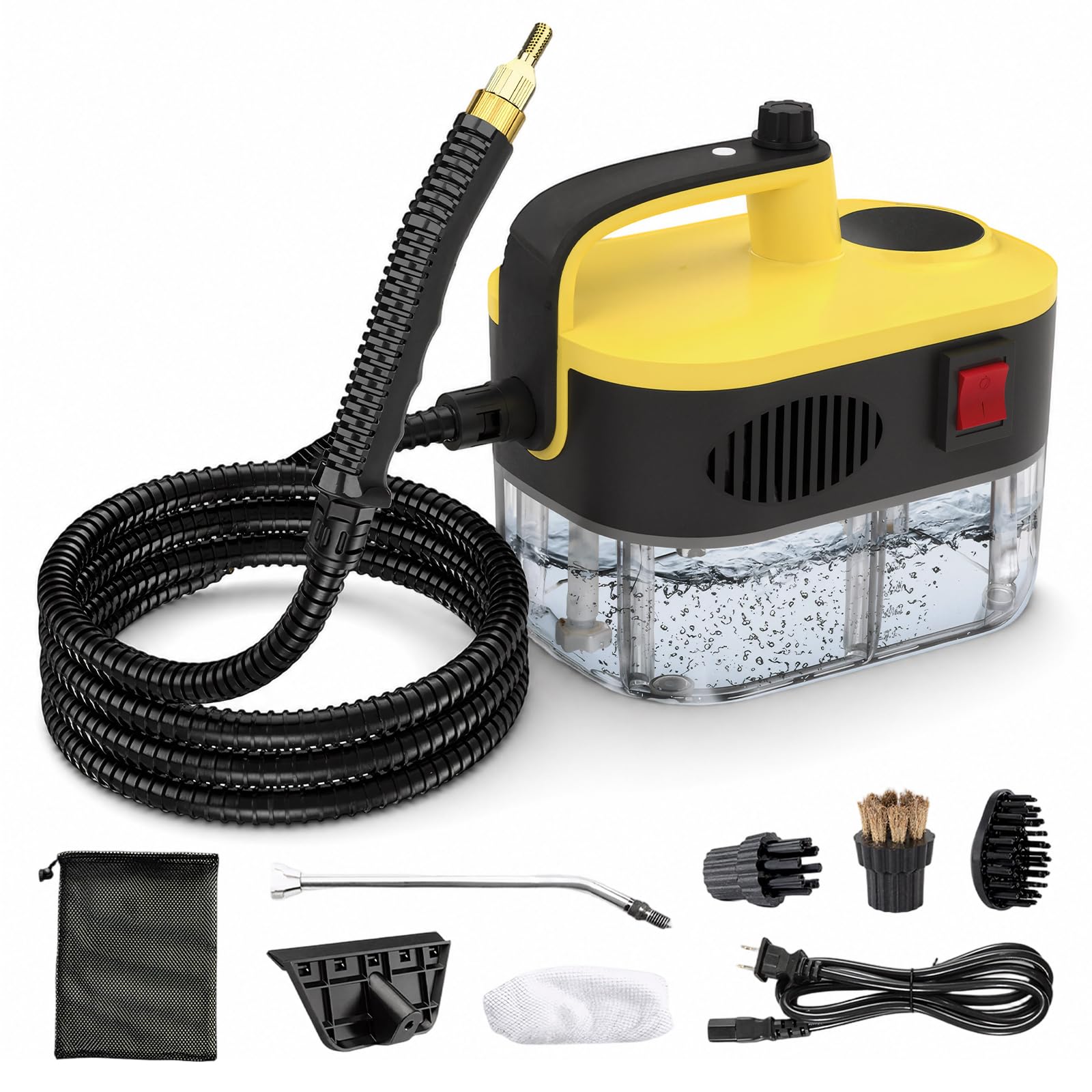 Myjka parowa, 6-stopniowa myjka wysokociśnieniowa, czas nagrzewania 10 s, widoczny zbiornik 1200 ml, 105 °C, 3,5 bar, alarm braku wody, metalowa dysza – idealna do gospodarstwa domowego