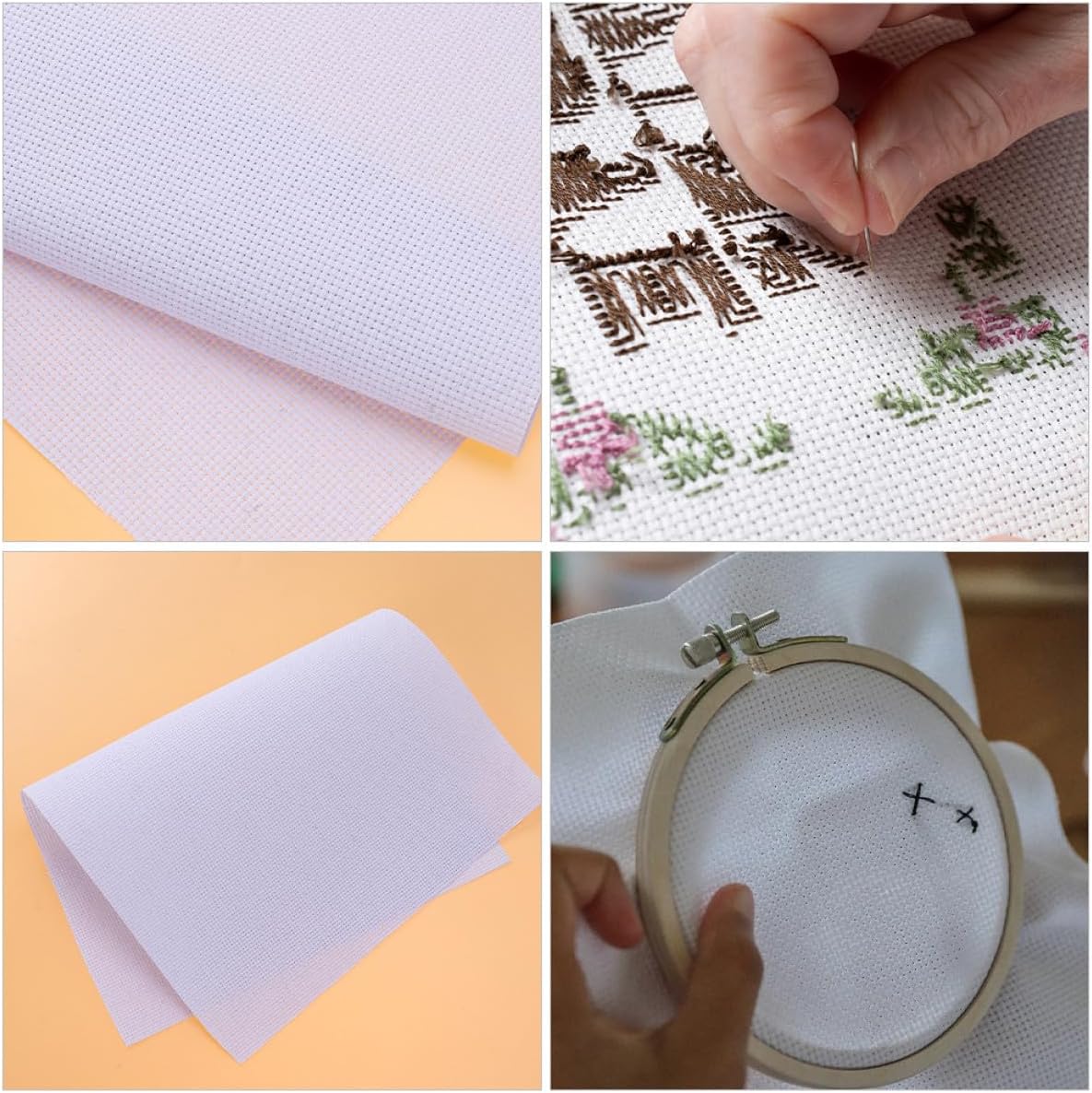 HOMSFOU 4 Pieces White 11ct Cotton Cross Stitch Fabric Cloths Embroidery Gridding Fabric for DIY Stitching and Needlework Crafts, 30x45cm Sheets Suitable for Beginners and Hobbyists