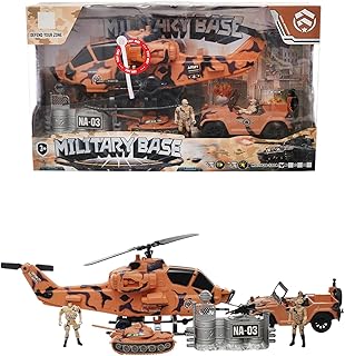 مجموعة ألعاب طائرة عسكرية كبيرة، مركبات عسكرية ودبابتين وقلاع واكسسوارات، (تتضمن بطاريتين AG13، أضواء وصوت)، متعددة الألوان