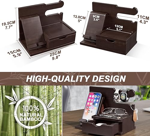 Miniatura 3 de Yirilan Estación de acoplamiento de madera para teléfono, organizador de mesita de noche, regalos de cumpleaños para hombres, regalos para