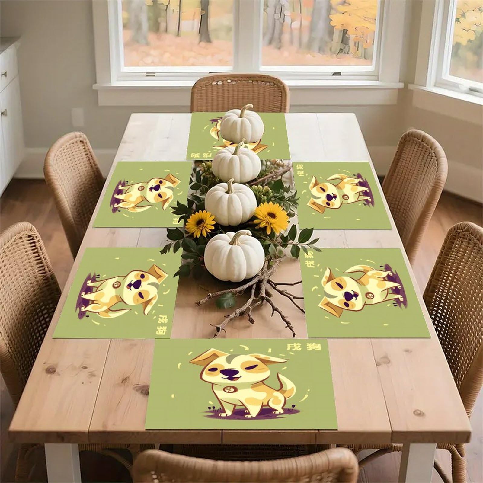 Cartoon Puppy Placemats Heat-Resistant Washable Place Mats Anti Slip Dining Table Place Mats Wipeable Dining Table Mats Kitchen Decoration Placemats 17.7’’×11.8’’