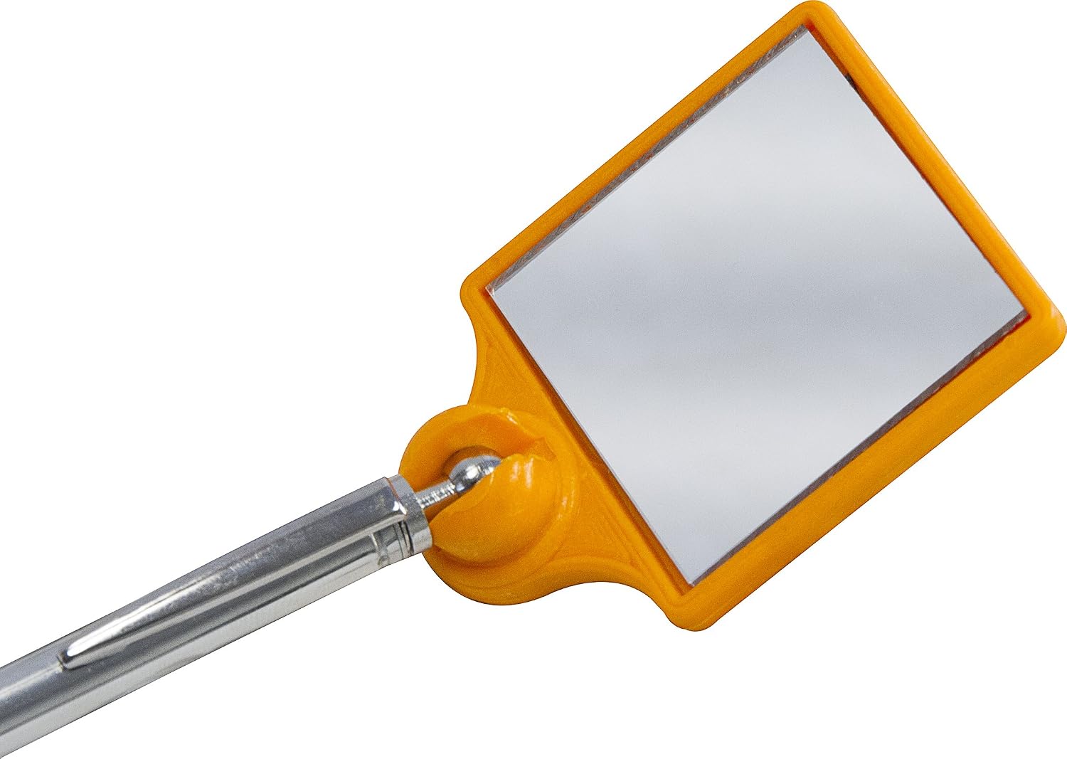 MAG-MATE 301G240HVO High-Visibility Telescoping Rectangular Stainless Steel Inspection Mirror, 2" x 2" Telescoping Mirror with Collapsible Brass Shaft, 28" Extended Length, Orange Hivis