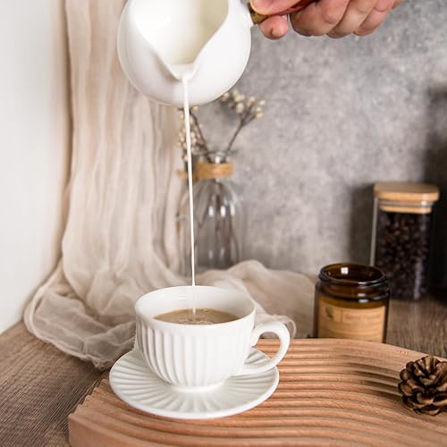 Miniatura 5 de Juego de 2 tazas de café espresso blanco de 2 onzas, tazas de capuchino de cerámica con platillos, juego de té de porcelana duradero y colección
