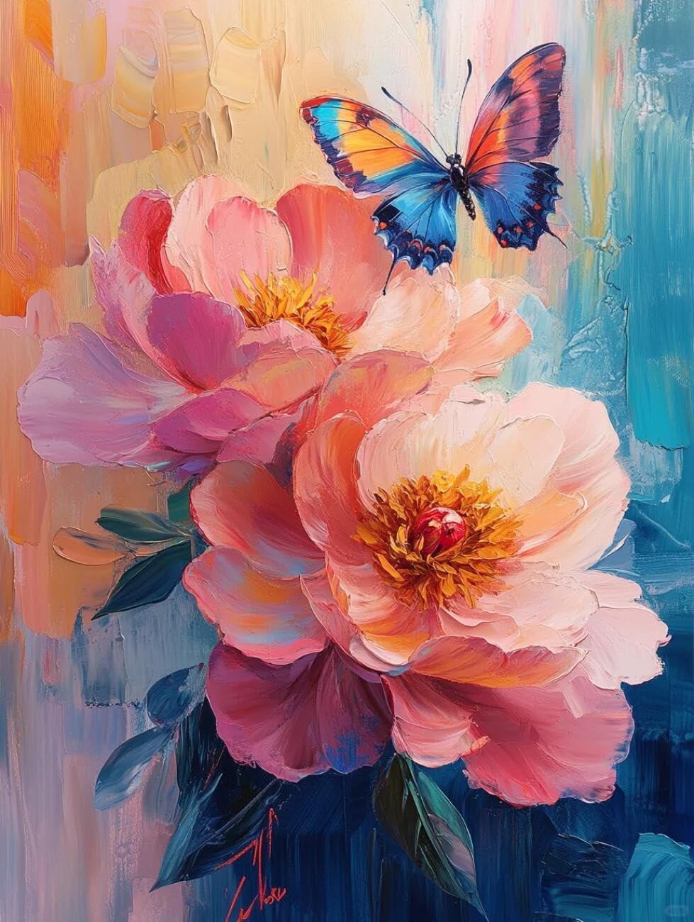 Henypt E Pr Printed Cross Stitch Kit Peony Oil Painting Flowers Diy Mbroidery Kit For Beginners Th Elderly With Accessories Hom Wall Art 14Ct 30X40cm