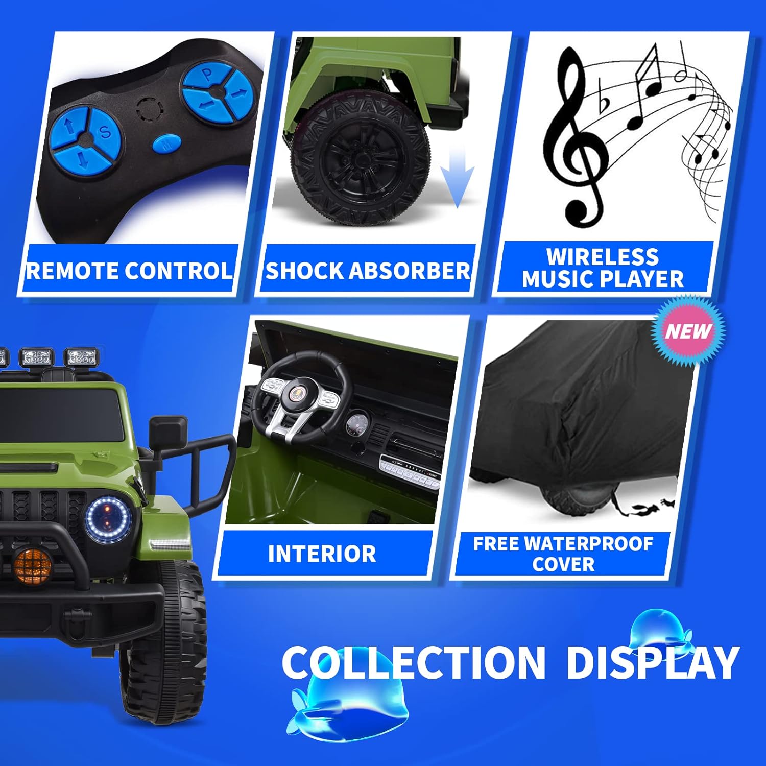 Joywhale 24V 2 Seater Kids Ride on Car Truck 4WD Battery Powered Motorized Easy-Drag Truck, with 4x45W Powerful Engine, Soft Braking, Remote Control, Suspension & Free Car Cover, 2022 New Model, Green : Toys & Games