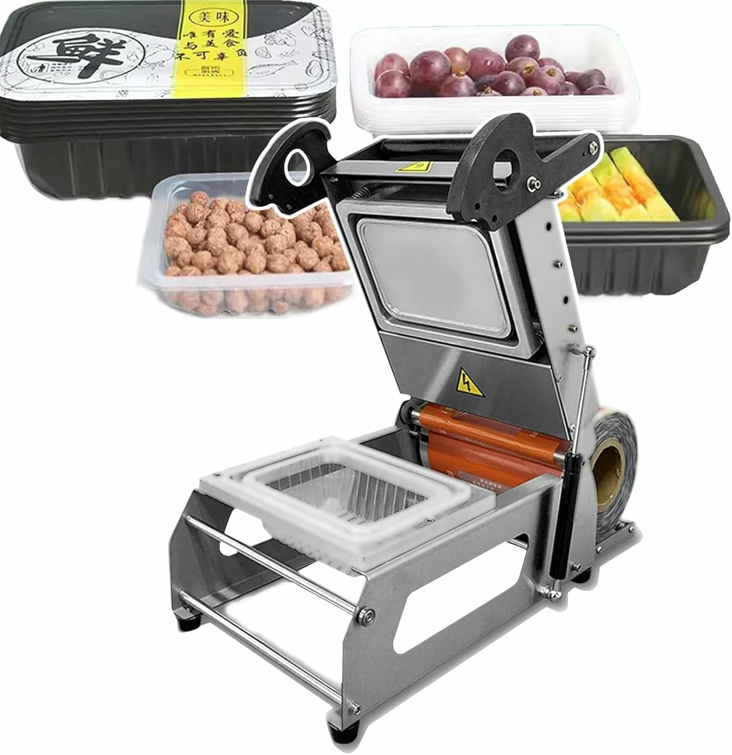 Food Sealing Packing Machine, Commercial Sandwich Tray Heat Sealer, Hand Pressure Takeaway Box Sealing Machine for Vegetable Fruit Meat Fish