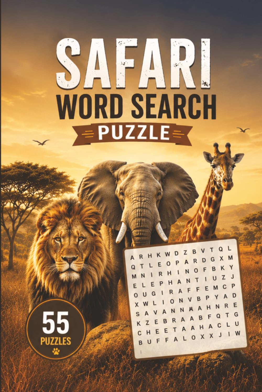Safari Word Search Puzzle: 55 Puzzles about Safari and More | 6x9 inches, 110 pages | Gift for Safari, Wildlife & Animals Lover