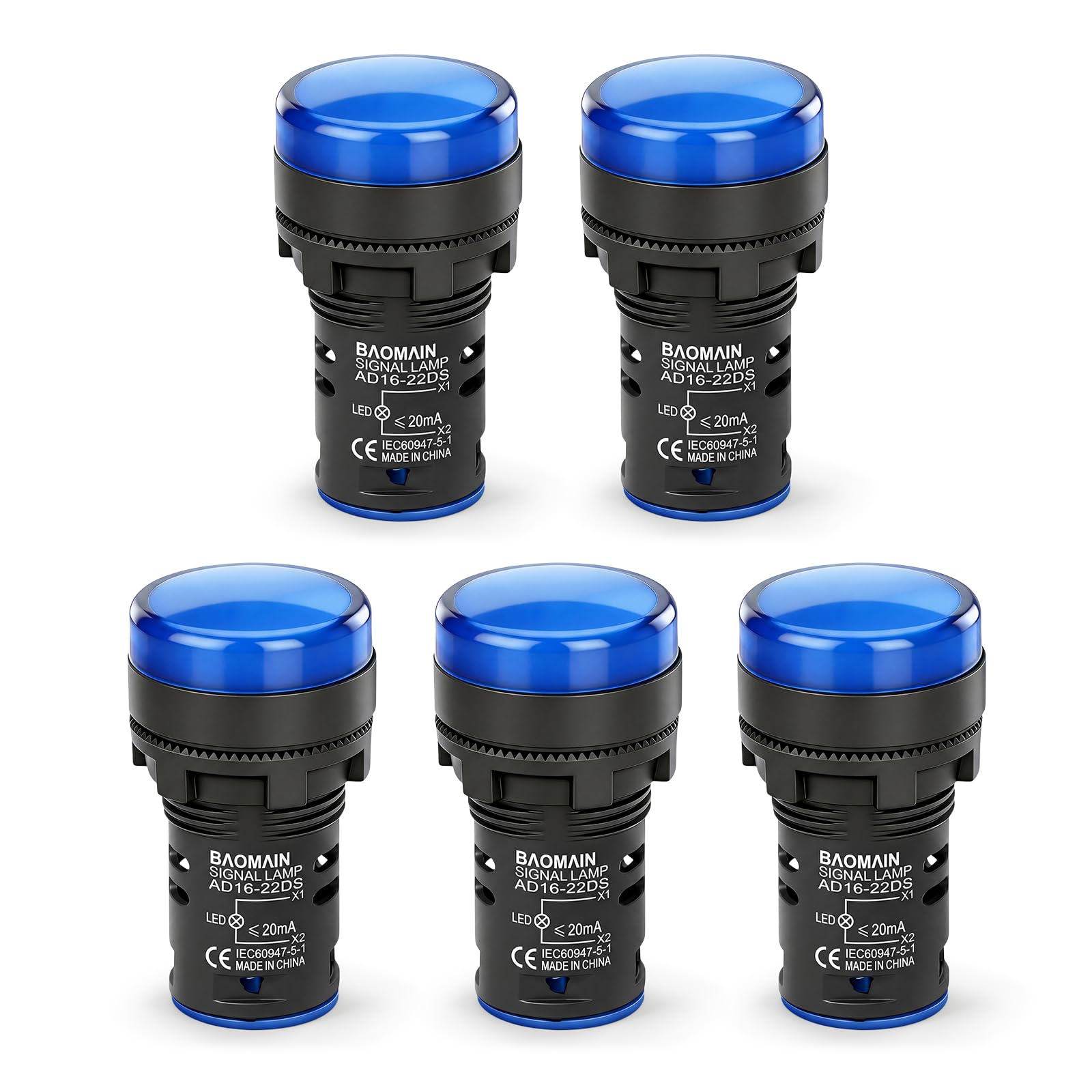 BAOMAIN 110V 22mm LED Industrial Indicator Pilot Light Blue 5-Pack