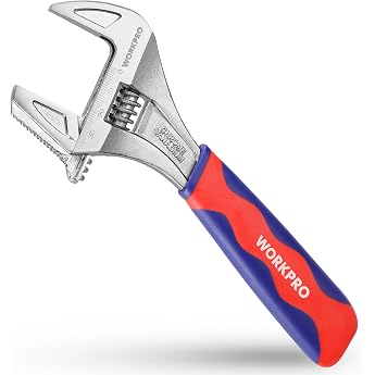 WORKPRO Single Open-End Wrench Pipe Wrench Adjustable Wrench 2-in-1 Made of Chrome Vanadium Steel 20 cm Length