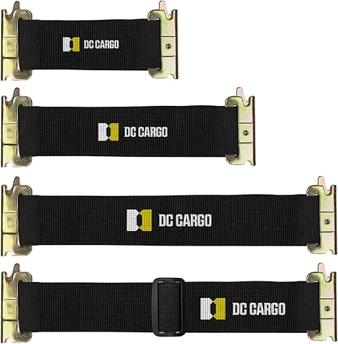 DC Cargo Mall Correas E Track – Paquete de 4 – Correas de amarre ajustables y estándar resistentes de 12 a 22 pulgadas, compatibles con accesorios
