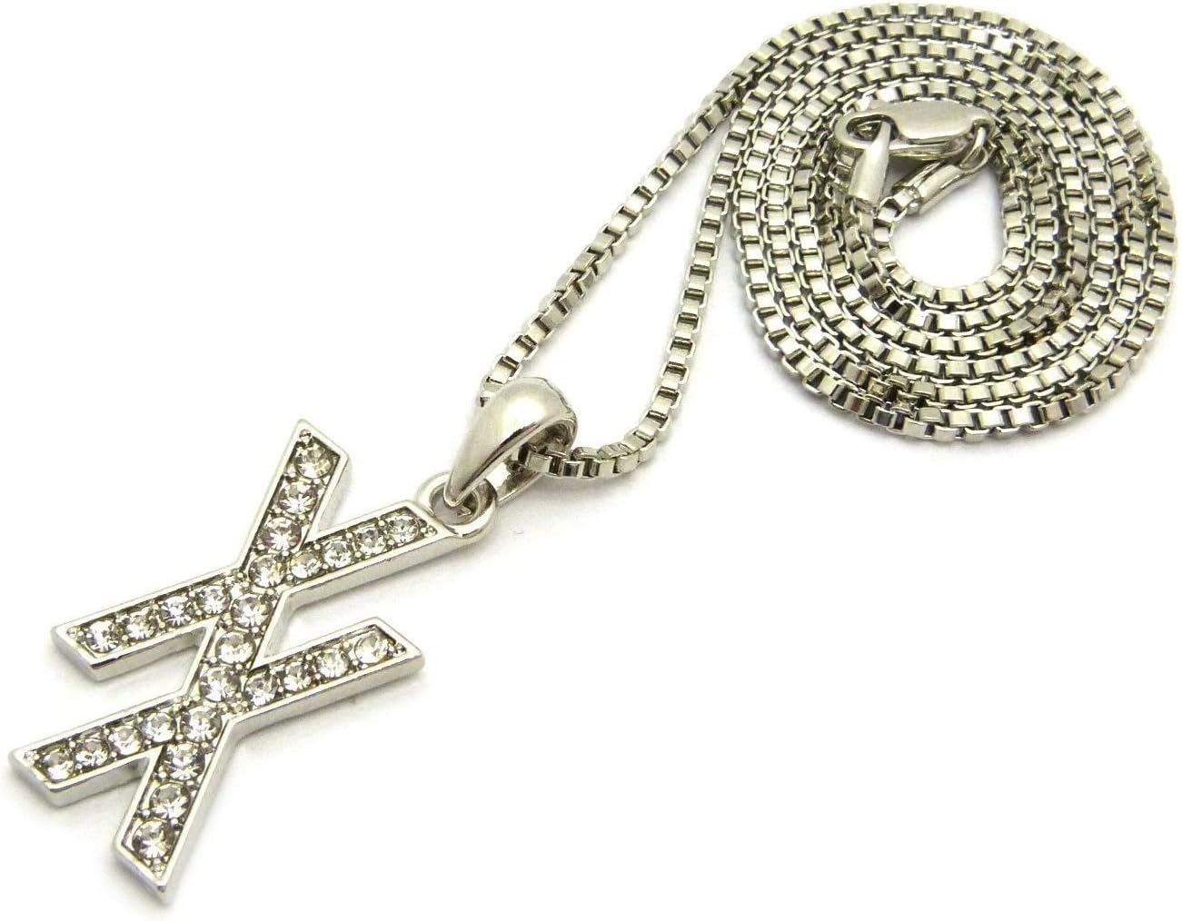 Shiny Jewelers USA Mens ICED Out Hip HOP Cubic Zirconia CZ Silver MGK XX Pendant Box, Rope, Cuban Chain Necklace (Box Chain)