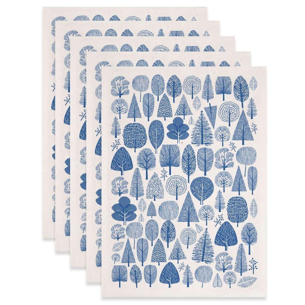 SUPERDANT 5 Pcs Trees Underglaze Transfer Paper Minimalist Geometric Tree Ceramic Decals for Pottery Porcelain Cups Plates Vases Clay Fire-On Bowls Beginner Friendly Extra Large 52x37cm