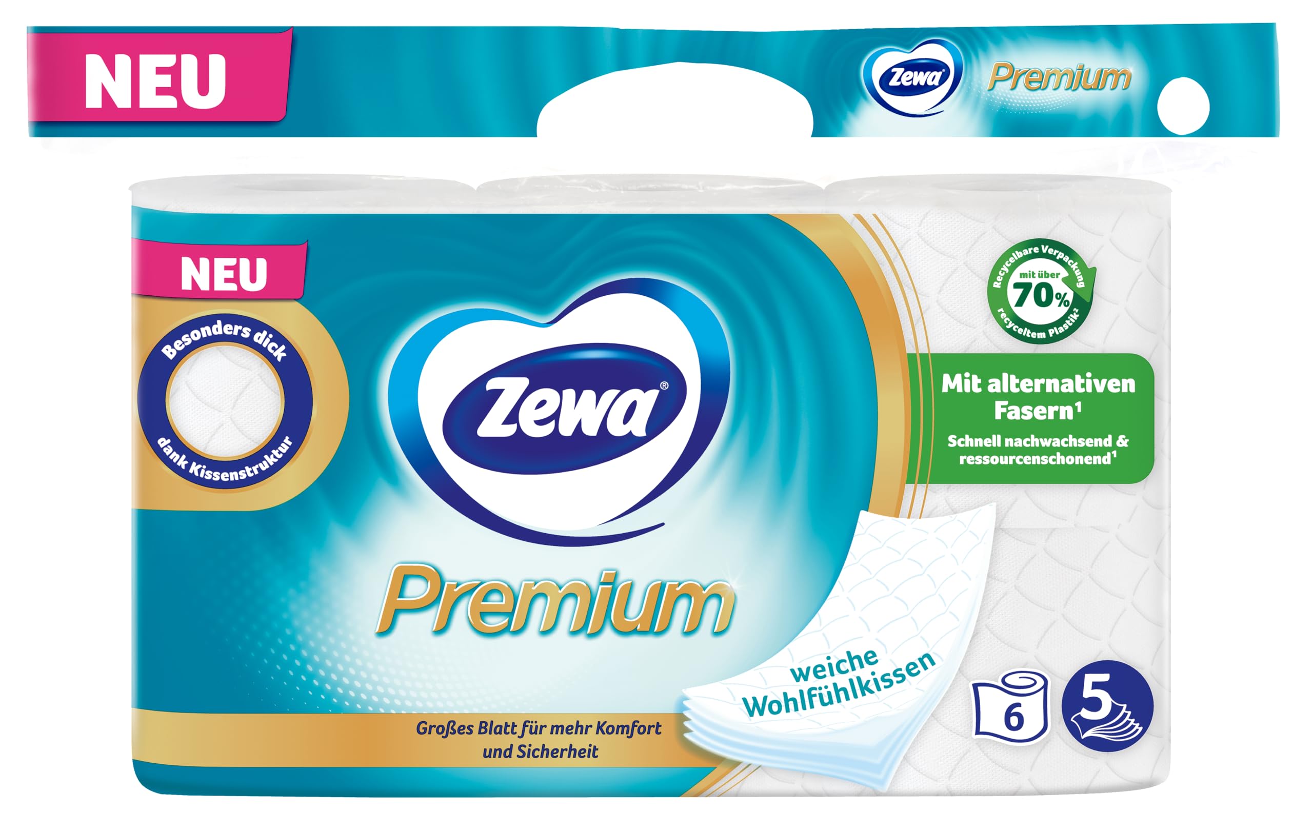 Zewa Premium 5-lagig Toilettenpapier, 6 Rollen