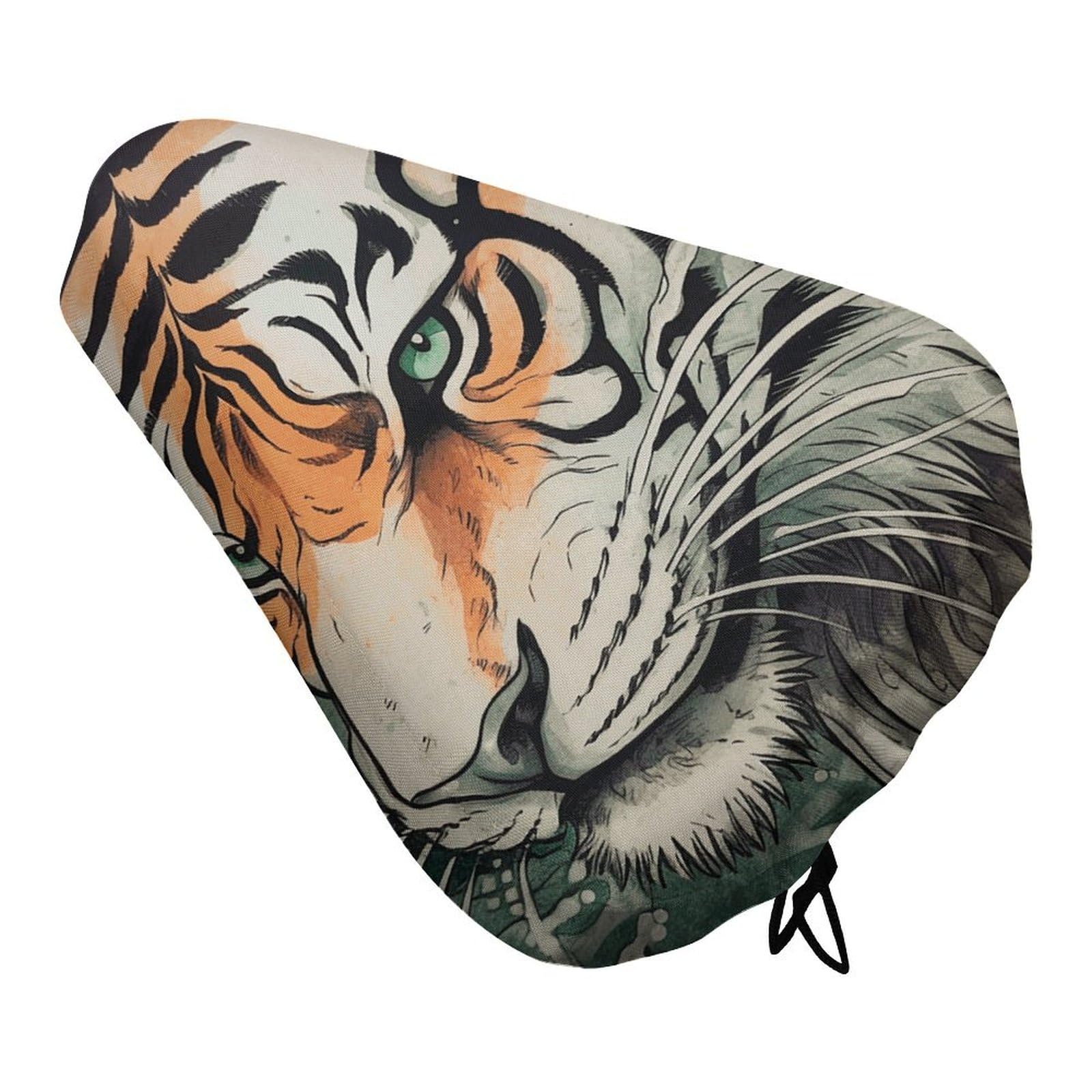 A Hand Drawn Tiger Bike Seat Cover for Men Women, Waterproof & Dustproof Bike Seat Cushion with Drawstring, Adjustable Bicycle Saddle Cover for Or Rain & Sun Protection