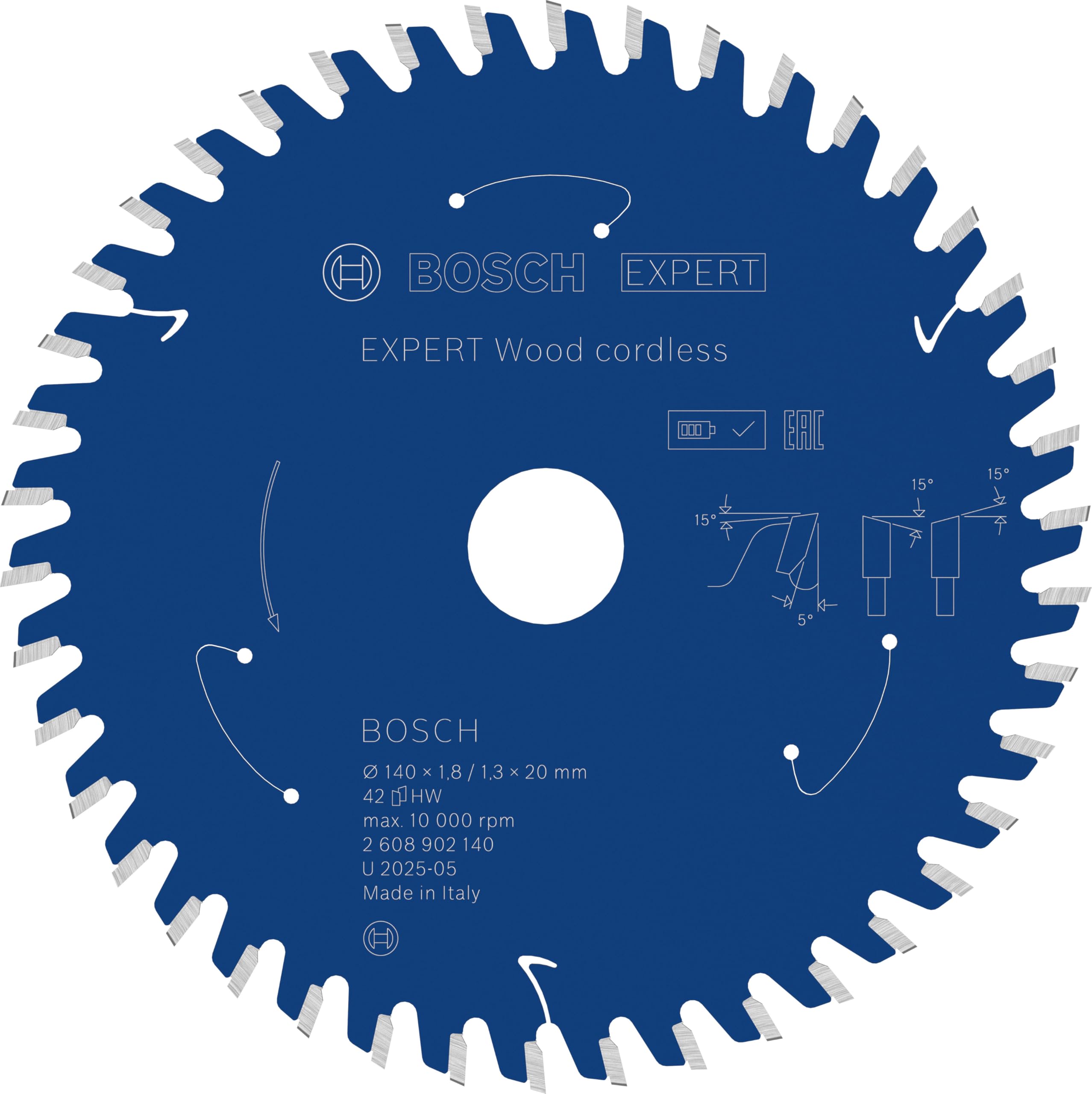 Bosch 1x Expert Wood Cordless Circular Saw Blade for Handheld Circular Saw (for Softwood, Hardwood, Ø mm, Professional Accessory Hand-Held Cordless Circular Saws)