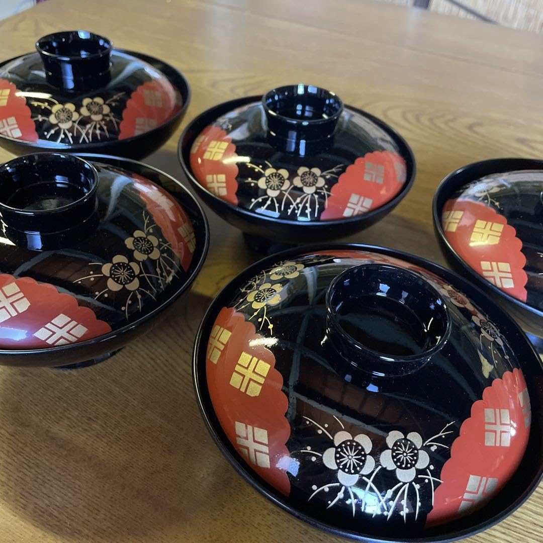 Amazon.co.jp: 蓋付きお椀 5客セット 八雲塗 松江 特産漆器 山本漆器店