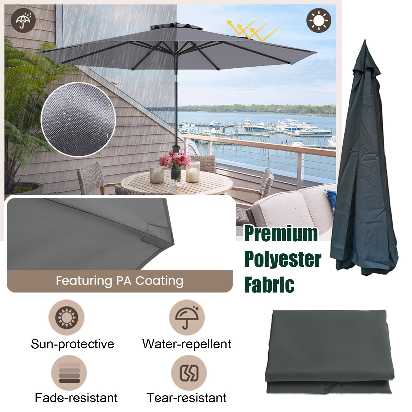 ESOYAWE Toile Parasol 6/8 Baleines Auvent De Rechange pour Parasol De Jardin Rond 4m/3.5m/3m/2.7m/2.5m/2m, Rechange Housse Dessus De Parapluie pour Parasol Déporté, Tissu De Polyester(Taupe,8ribs/3m)