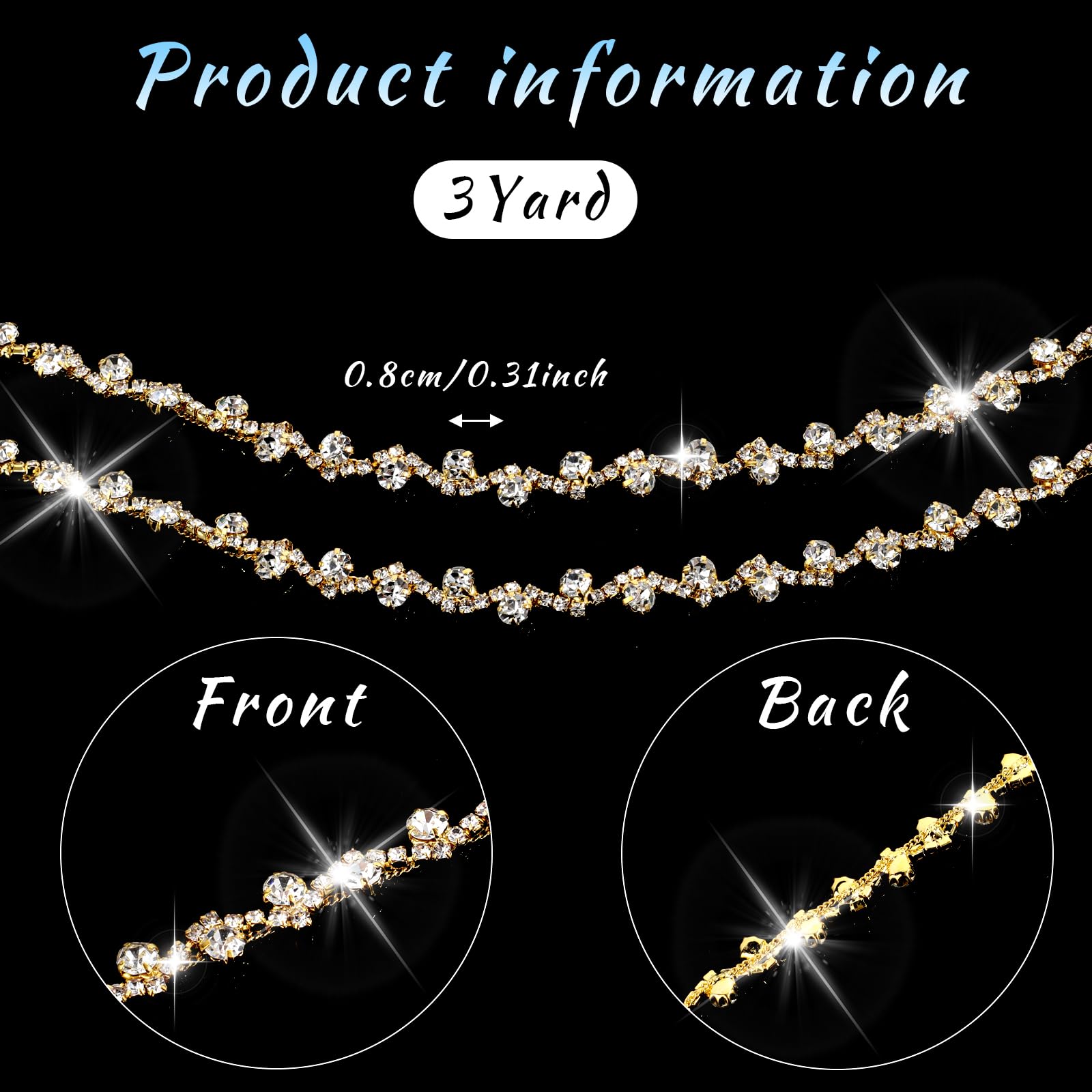 Strassverzierung, Kristall-Applikationsstreifen, Kleidung, zum Nähen, Verzierungen, Strass, zum Basteln, Gold-Kristallkette für DIY, Hochzeit, Kuchen, Schmuck, Halskette, Taschen, Partys,