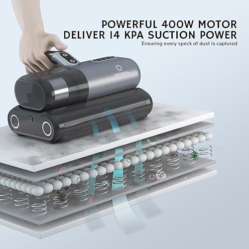 Miniatura 4 de AIRTHEREAL Aspiradora de colchón M1, aspiradora de cama 6 en 1 con vibración de alta frecuencia, rotación de cepillo doble de 80,000 RPM, luz UV-C,